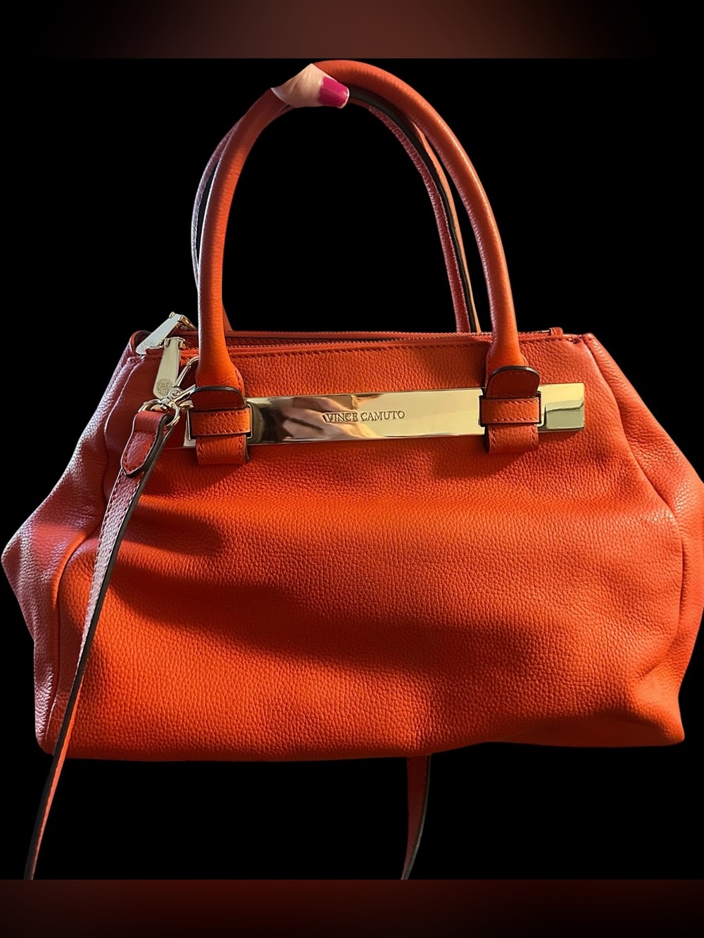 EUC Vince Camuto Leather Satchel with Crossbody Strap- Sunset Orange